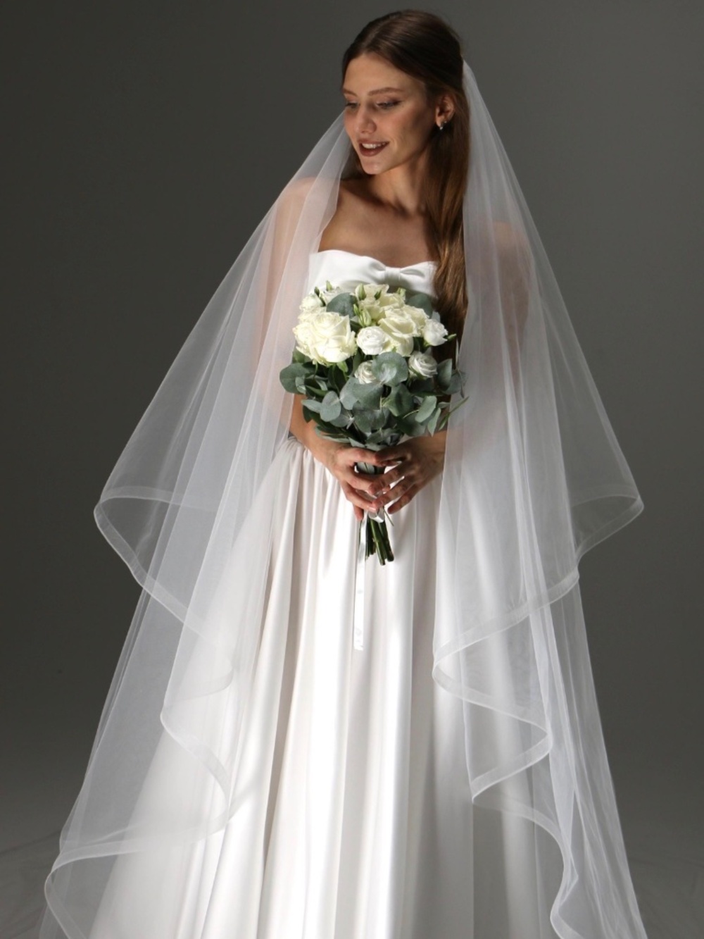 Horsehair Edge Wedding Veil – Two Tier light Ivory Veil for Brides